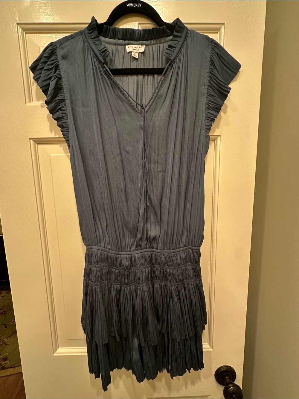 Current Air Pleated Blue Cap-Sleeve Women's dress